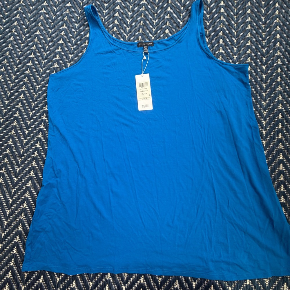 Eileen Fisher Long Tank Top Women XL Catalina Blue Lightweight Viscose Jersey